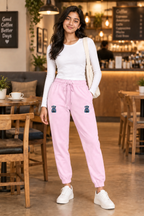 Shunya Fashion Crafted Joy Embroidery Women Joggers Light Gray { Pink { Lavender