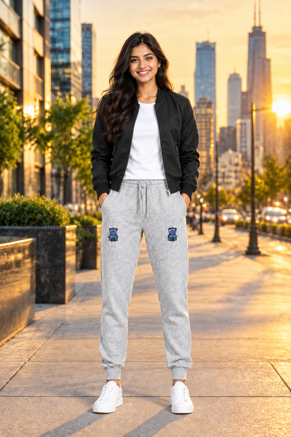 Shunya Fashion Crafted Joy Embroidery Women Joggers Light Gray { Pink { Lavender