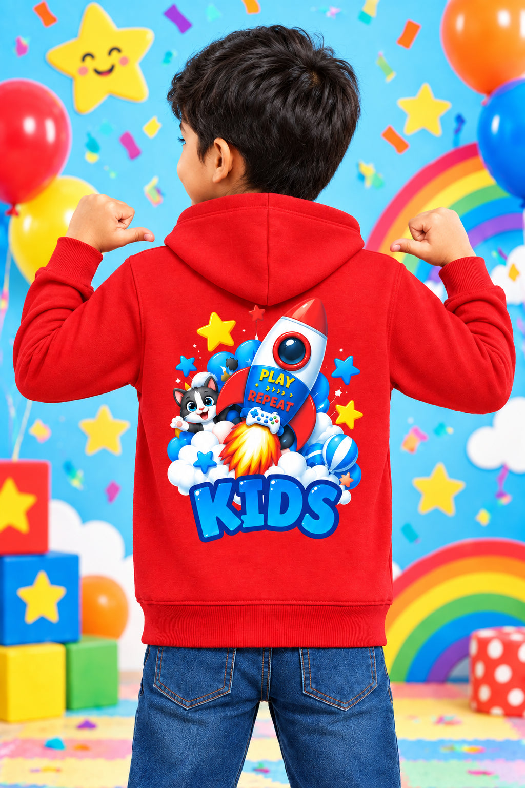 Shunya Fashion Playful Print Boy's Cotton Hoodie