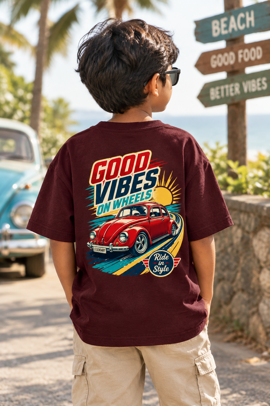 Shunya Fashion Keep Rolling Car Boy's Crew Neck T-Shirt