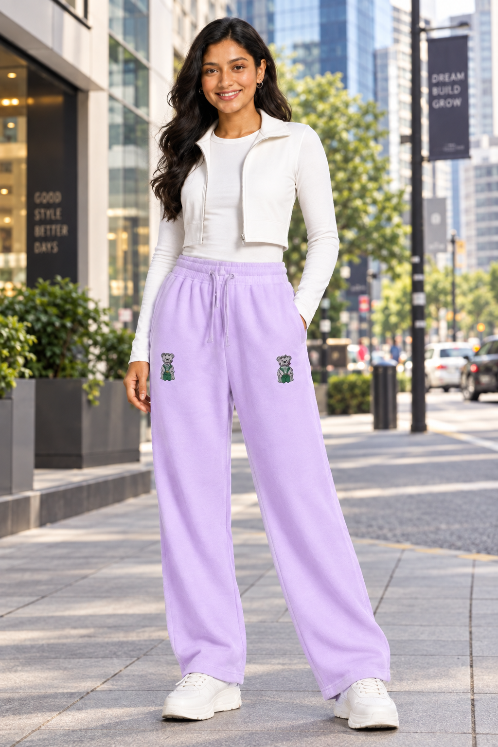 Shunya Fashion Crafted Joy Embroidery Women Joggers Light Gray { Pink { Lavender