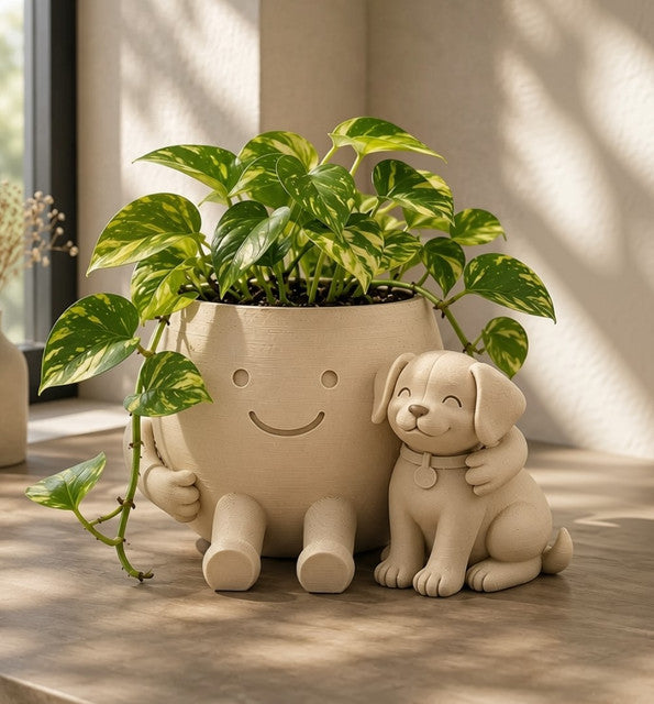 Generic Plastic Cute Little Flower Pot With its Dog (Only Planter) (Beige)