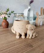 Generic Plastic Cute Little Flower Pot With its Dog (Only Planter) (Beige)