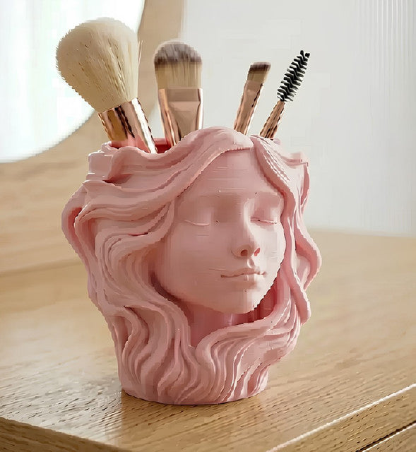 Generic Plastic Elegant Lady Face Makeup Brush Holder (Pastel Pink)