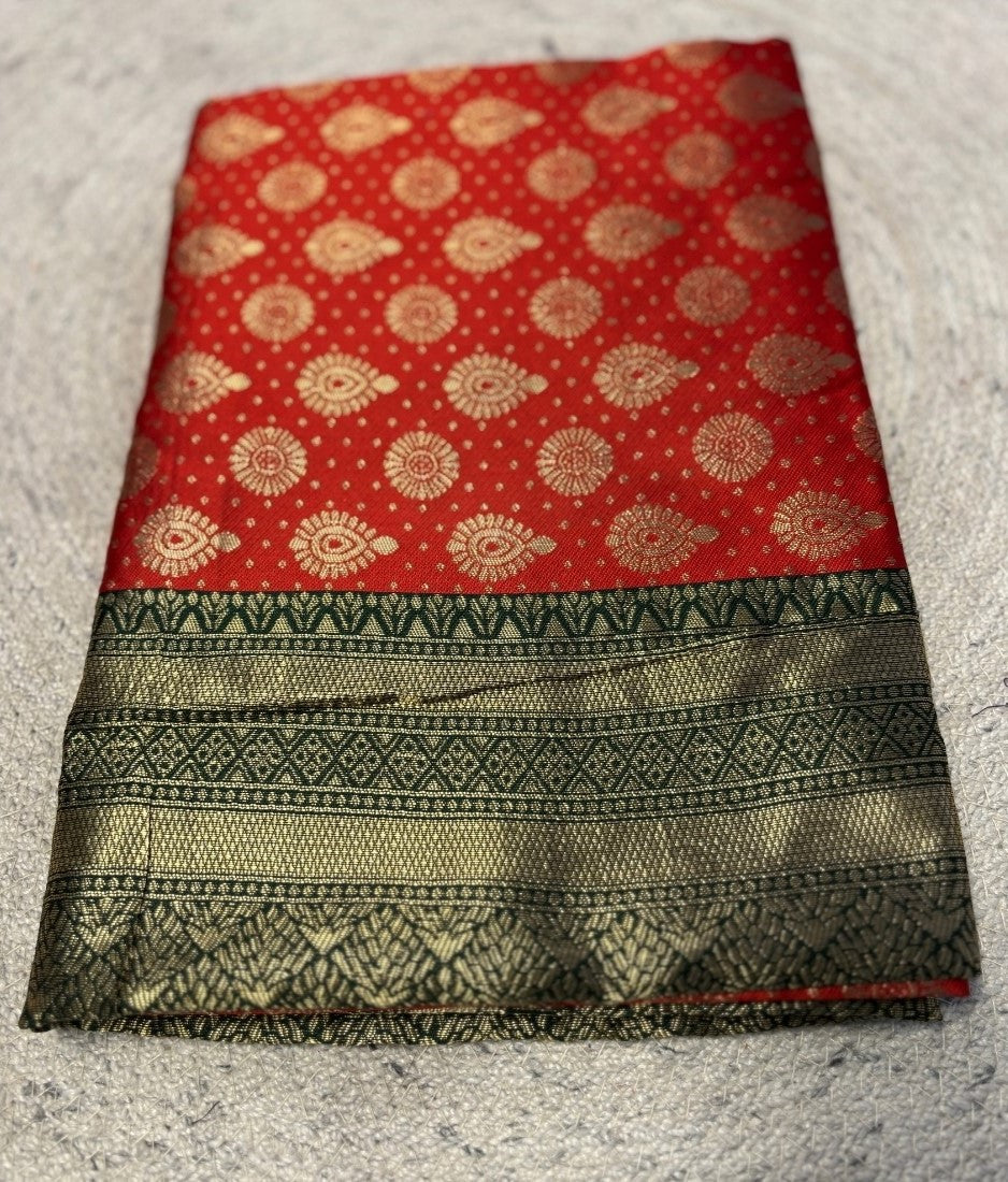 Generic Women's Jacquard Printed Saree With Unstitched Blouse - 5.5 Mtr (Red)