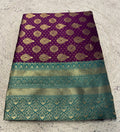 Generic Women's Jacquard Printed Saree With Unstitched Blouse - 5.5 Mtr (Purple-Teal)