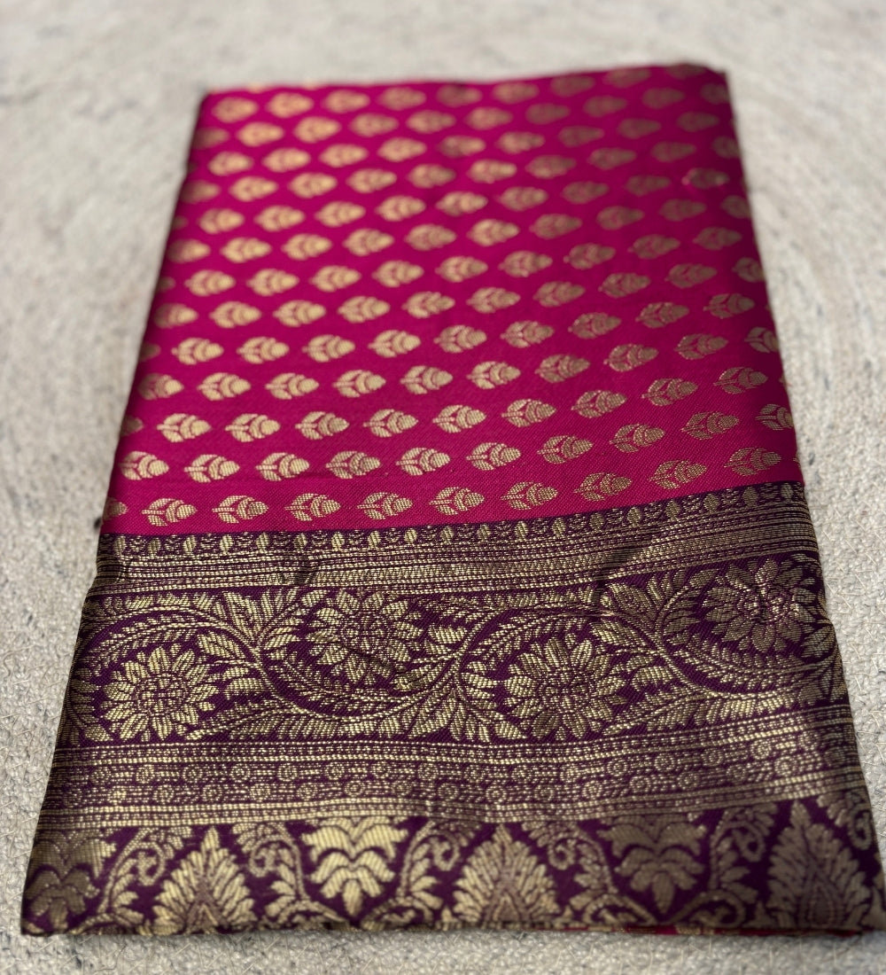 Generic Women's Jacquard Printed Saree With Unstitched Blouse - 5.5 Mtr (Pink-Purple)