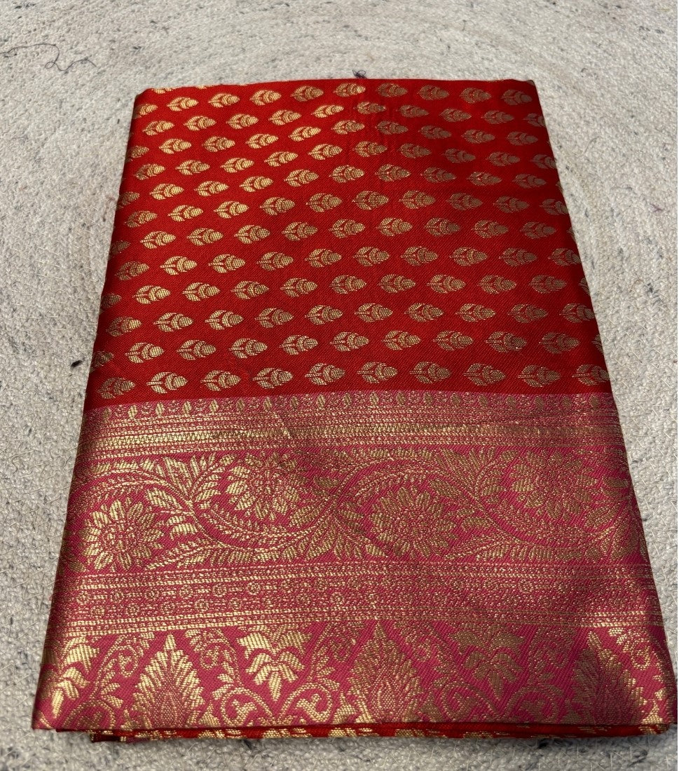 Generic Women's Jacquard Printed Saree With Unstitched Blouse - 5.5 Mtr (Red-Pink)