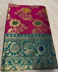 Generic Women's Jacquard Floral Printed Saree With Unstitched Blouse - 5.5 Mtr (Magenta-Teal)