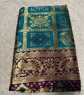 Generic Women's Jacquard Printed Saree With Unstitched Blouse - 5.5 Mtr (Teal-Purple)