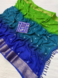 Generic Women's Marshmallow Cotton Printed Saree With Unstitched Blouse - 5.5 Mtr (Blue-Green)