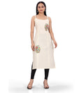Generic Women's Khadi Cotton Floral-Paisley Printed Scoop Neck Sleeveless Kurti (Off White)