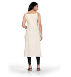 Generic Women's Khadi Cotton Floral-Paisley Printed Scoop Neck Sleeveless Kurti (Off White)