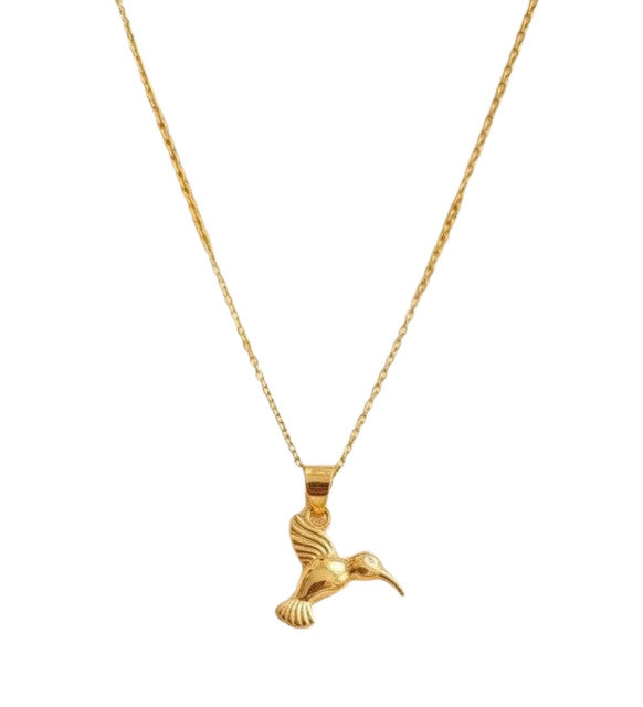 Generic Women's Pack of 2 Brass Gold Plated Hummingbird Pendant Necklace (Gold)-PID68256