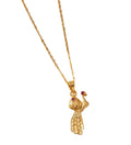 Generic Women's Pack of 2 Brass Gold Plated Peacock Necklace With Red Stone (Gold)-PID68259