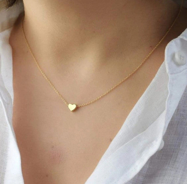 Generic Women's Pack of 2 Brass Gold Plated Simple Heart Pendant Necklace (Gold)-PID68274