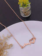 Generic Women's Pack of 2 Brass Gold Plated Heartbeat ECG Crystal Necklace (Gold)-PID68285
