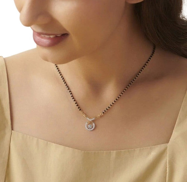 Generic Women's Brass Gold Plated V-Shape Solitaire Mangalsutra (Multicolor)-PID68289