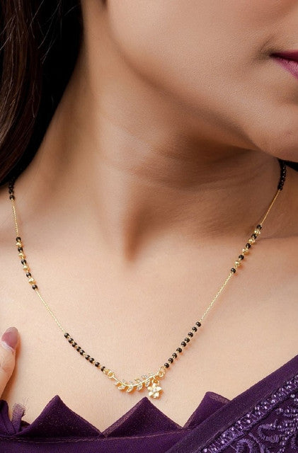 Generic Women's Brass Gold Plated Leafy Floral AD Mangalsutra (Multicolor)-PID68292