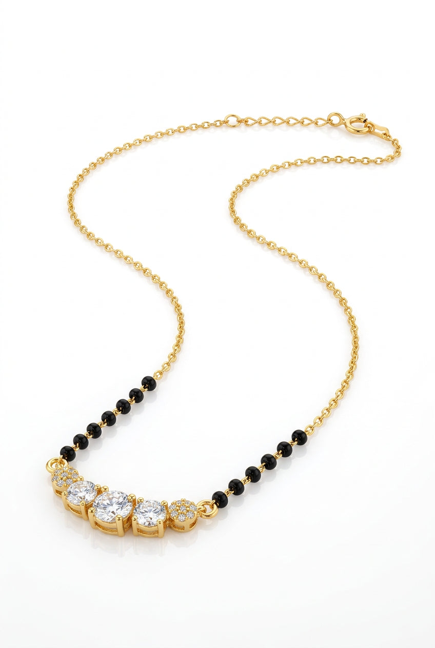 Generic Women's Brass Gold Plated Triple Solitaire AD Mangalsutra (Multicolor)-PID68299