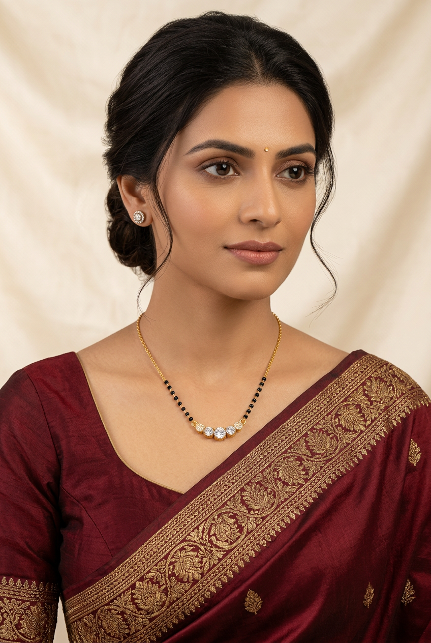 Generic Women's Brass Gold Plated Triple Solitaire AD Mangalsutra (Multicolor)-PID68299