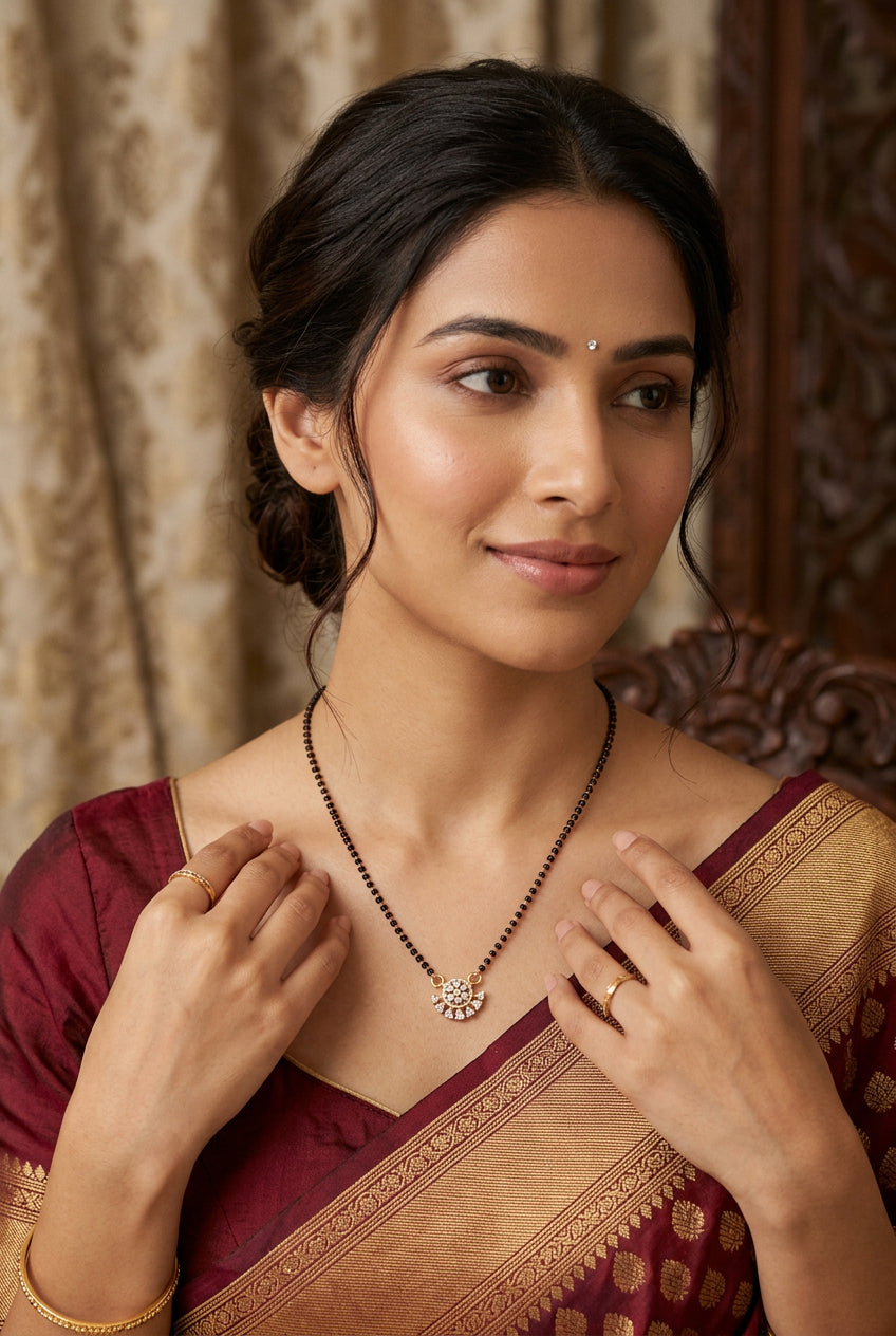 Generic Women's Brass Gold Plated Sunburst Floral Mangalsutra (Multicolor)-PID68301