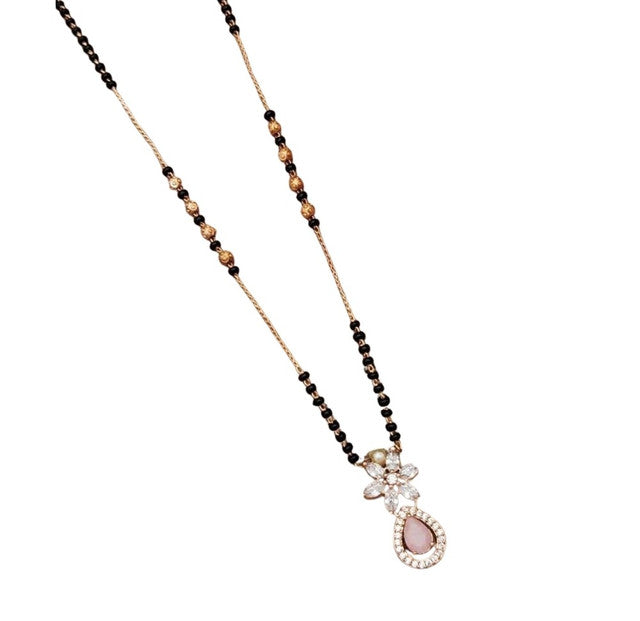 Women's Brass Gold Plated Floral Pink Stone Mangalsutra (Multicolor)