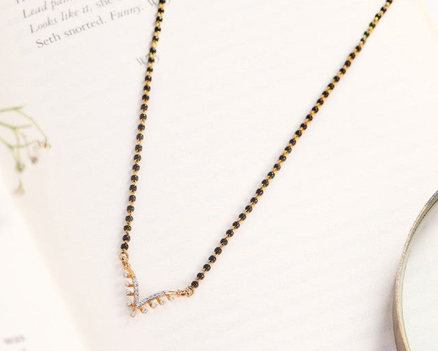 Women's Brass Gold Plated V-Shape Minimalist Mangalsutra (Multicolor)