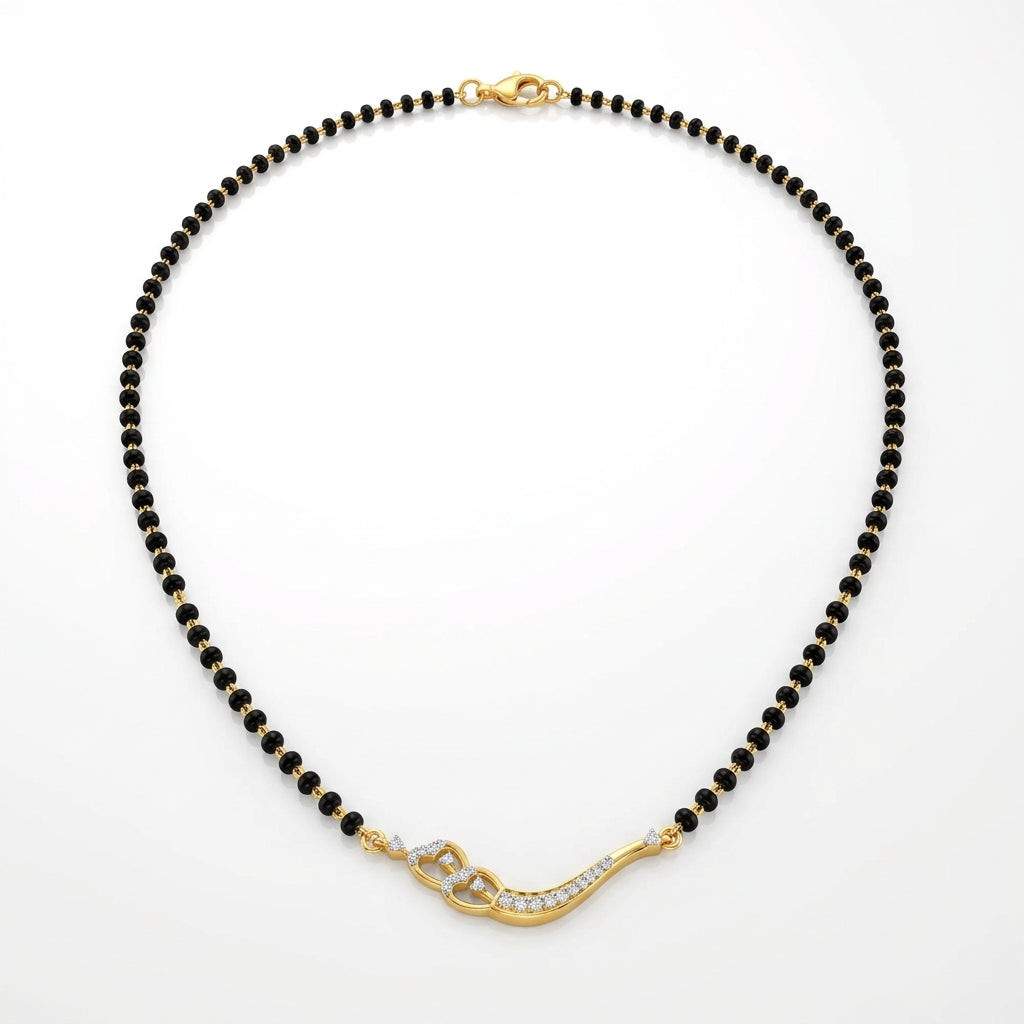 Women's Brass Gold Plated Curved Swirl Heart Mangalsutra (Multicolor)