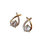 Women's Pack of 2 Brass Gold Plated Crossover Twirl AD Stud Earrings (Gold)
