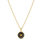Women's Pack of 2 Brass Gold Plated Black Enamel Daisy Necklace (Gold)