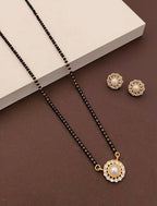 Women's Brass Gold Plated Pearl Halo Mangalsutra Set (Multicolor