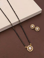 Women's Brass Gold Plated Pearl Halo Mangalsutra Set (Multicolor