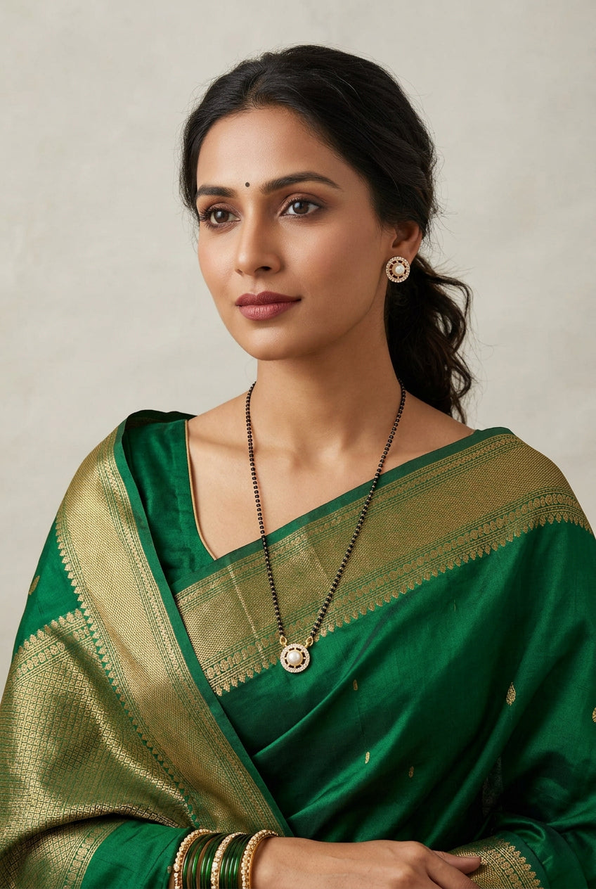 Women's Brass Gold Plated Pearl Halo Mangalsutra Set (Multicolor