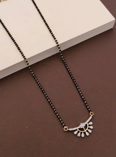 Women's Brass Gold Plated Sunburst Half-Halo Mangalsutra (Multicolor)